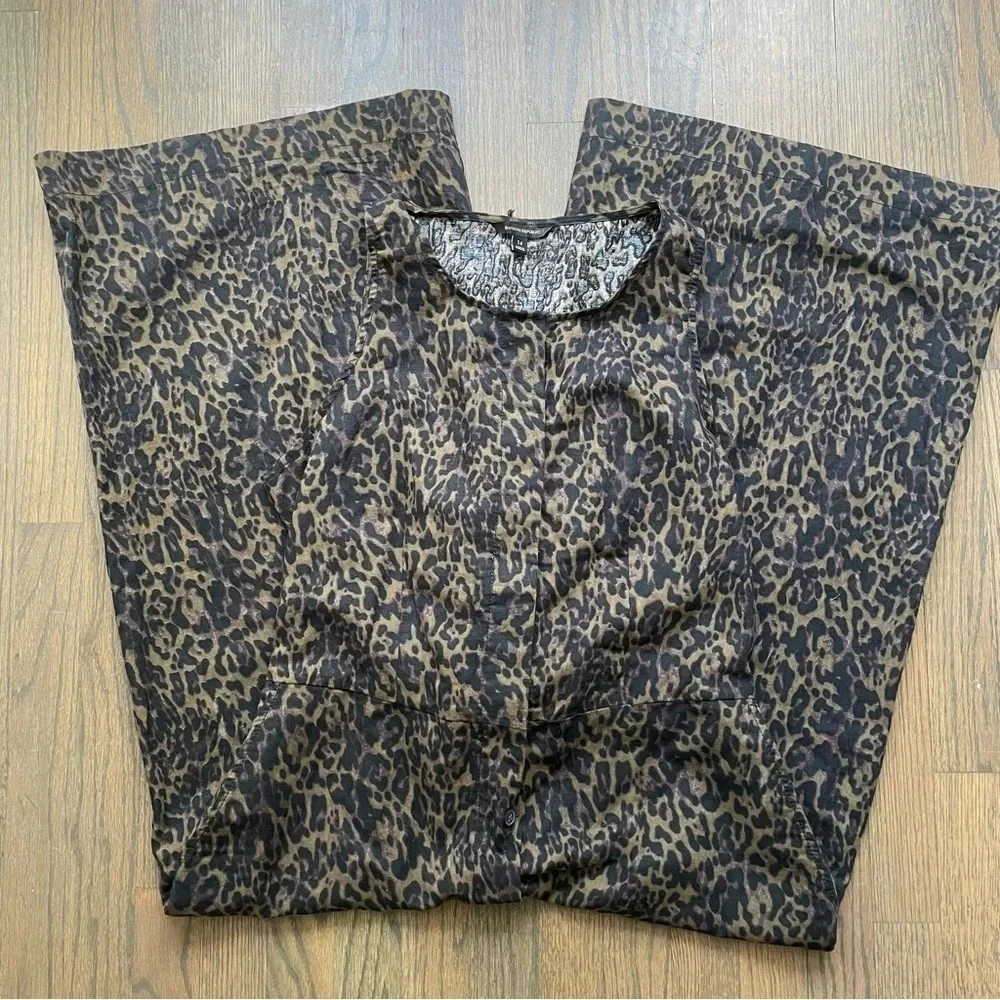 NWOT Banana Republic Linen Blend Wide Leg Crop Jumpsuit Animal Print Size 14